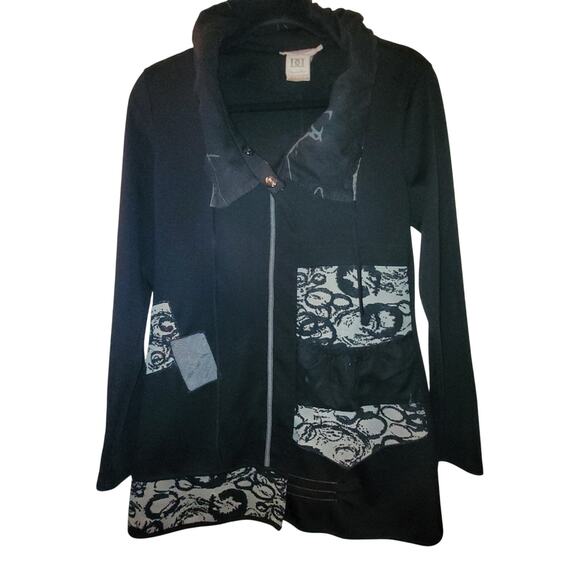 Dzhavael Couture Womens Full Zip Up Tunic Patchwork Jacket Black/Gray Size S - Picture 1 of 14